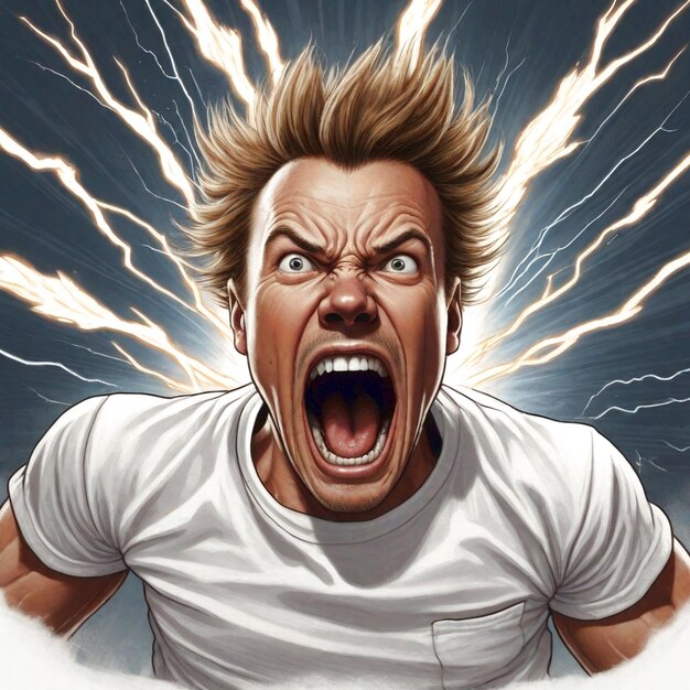 Photo exploding head screaming thunder generated ai