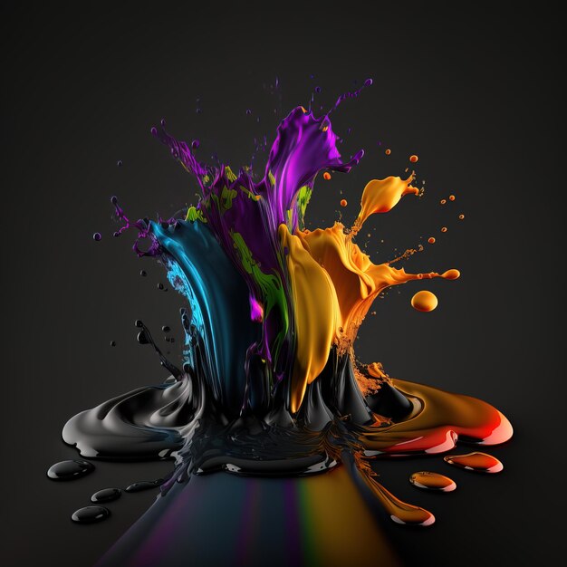 Exploding liquid paint in rainbow colors with splashes generative ai