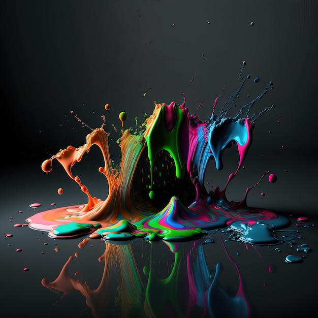 Exploding liquid paint in rainbow colors with splashes generative ai