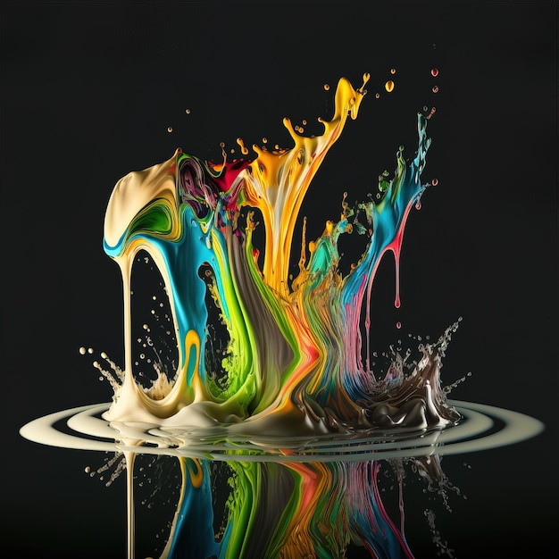 Exploding liquid paint in rainbow colors with splashes generative ai