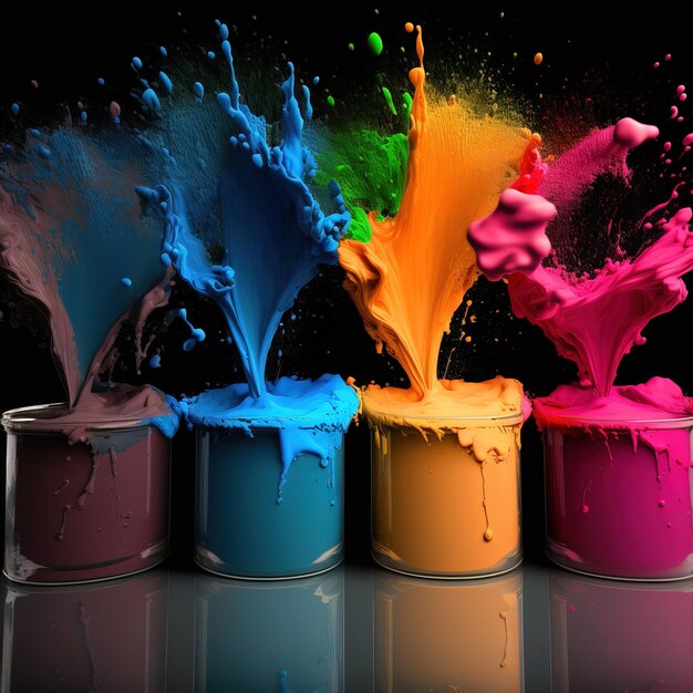 exploding liquid paint in rainbow colors with splashes generative ai