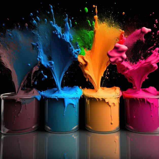 Exploding liquid paint in rainbow colors with splashes generative ai