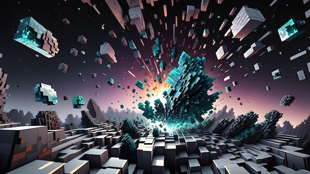 Photo exploding minecraft colorful cubes minecraft colorful blocks minecraft textures voxel surface cubes