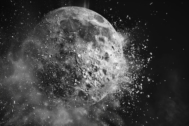 Photo exploding moon in end of the world concept