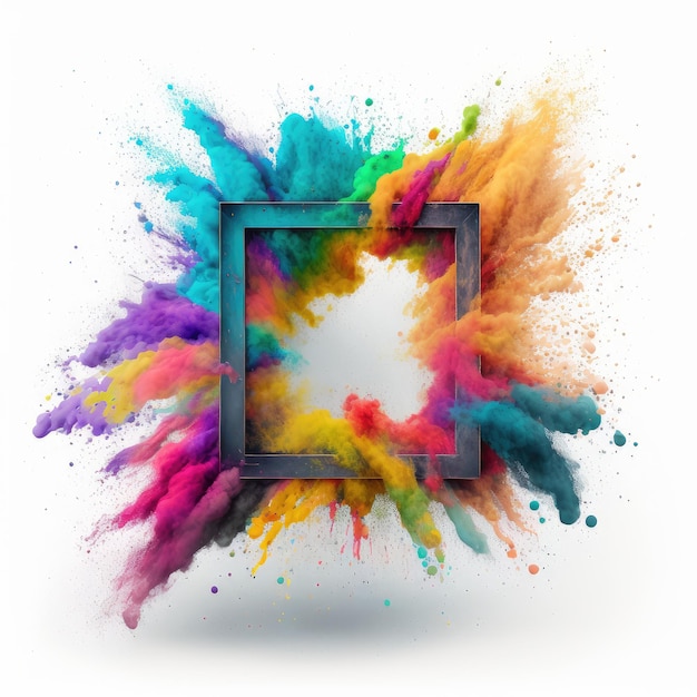 Exploding of multicolor powder color in square shape with background