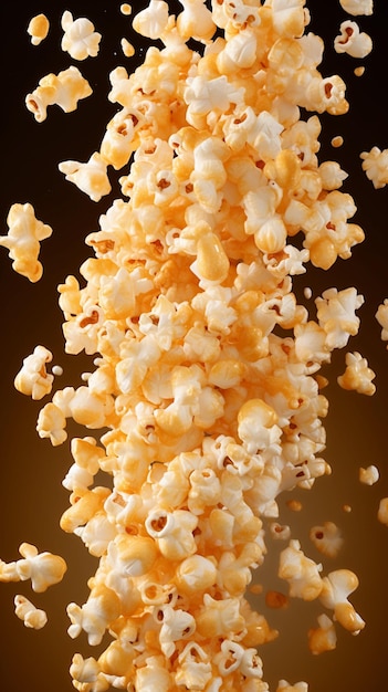 Exploding Popcorn Cascade on Dark Yellow Background