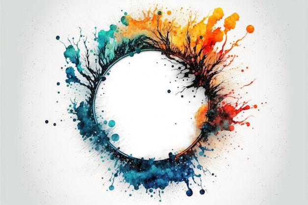 Exploding of rainbow colored powder explosion in circle shape