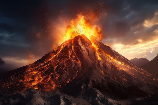 Exploding volcano with smoke