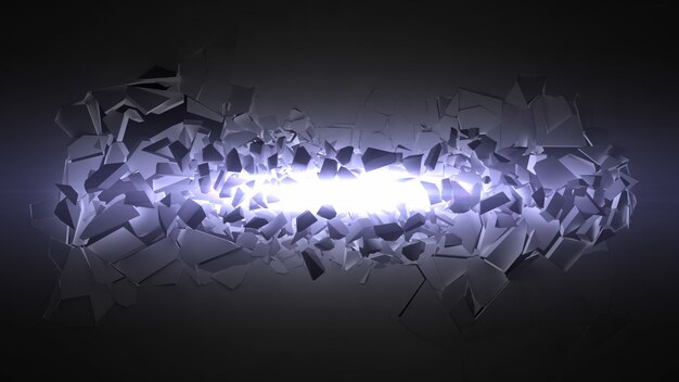 Exploding wall with light beam. 