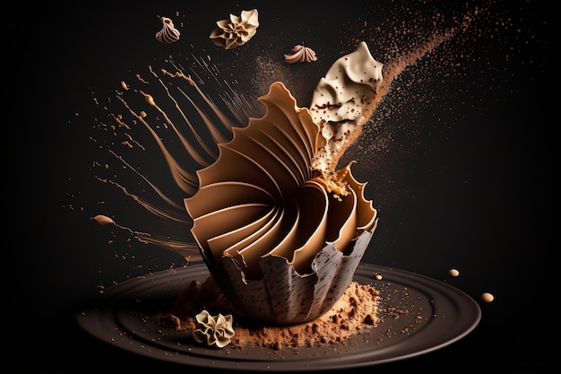 Exploding with Flavor A Dark Food Photography Illustration of a Chocolate Dessert for a Dessert Poster Idea Generative AI