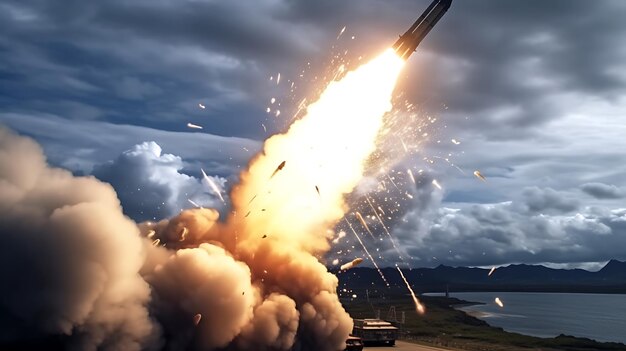 Photo exploration missile rocket attack war background