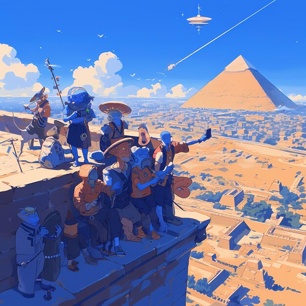 Photo explore ancient egypt with intergalactic friends