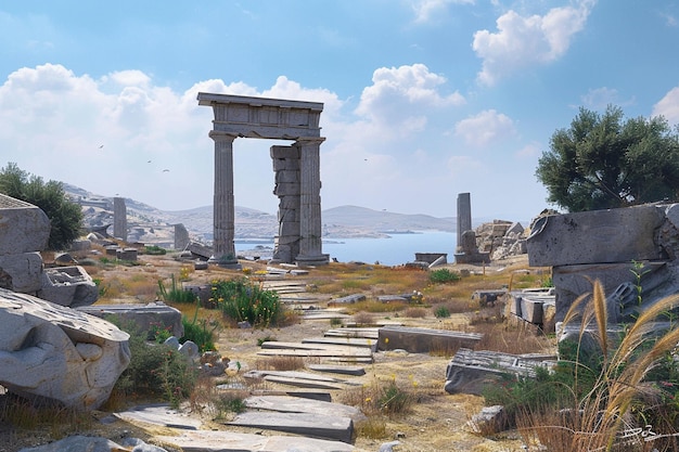 Photo explore the archaeological wonders of delos greece generative ai