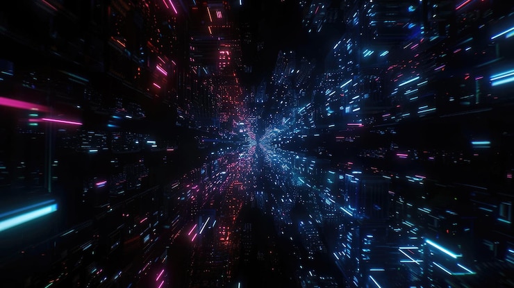 Photo explore the digital world of abstract neon cyberspace illuminated by glowing cubes aig53m