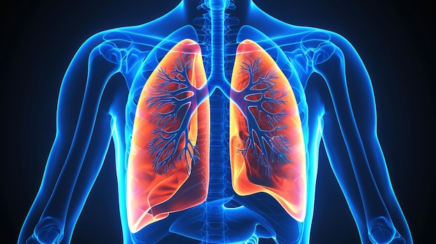 Explore the dynamic of lung disease Human lungs Xray anatomy Highlight lung and potential injuries