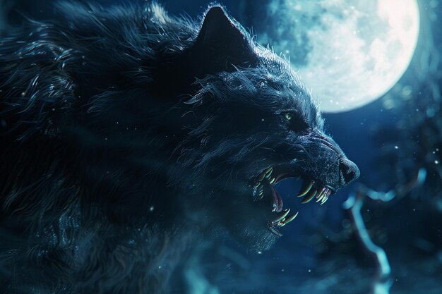 Explore the haunting beauty of a fearsome werewolf generative ai