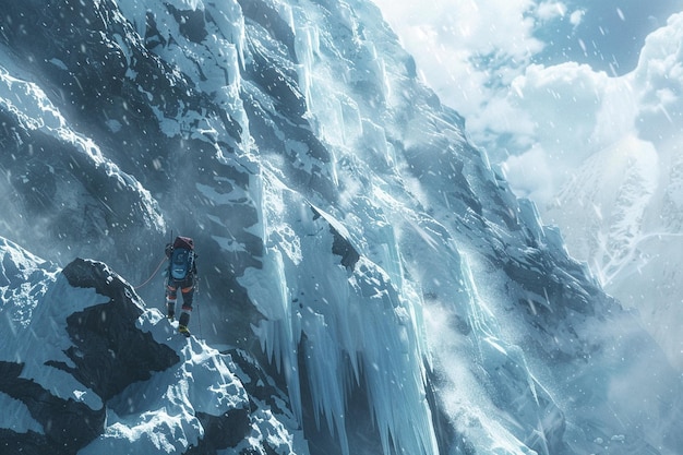 Photo explore the intricacies of ice climbing as a sed m generative ai