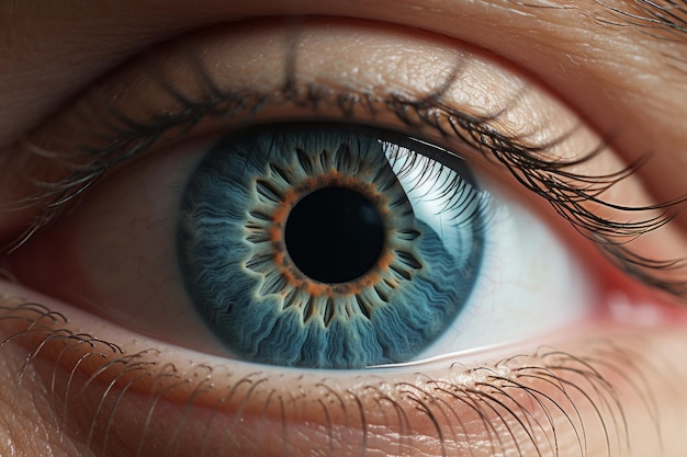 Исследуйте сложную красоту человеческого глаза в этом захватывающем макро снимке глубины и сияния