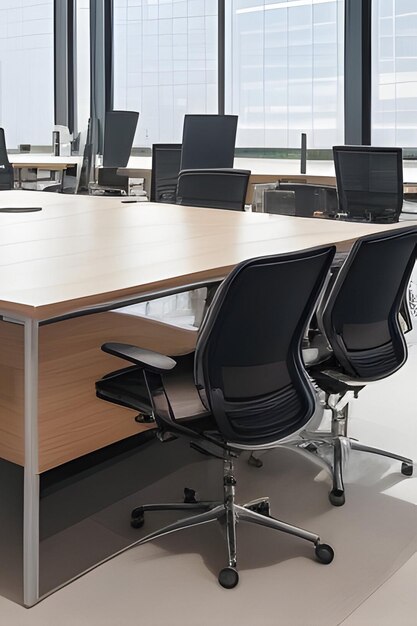 Исследуйте современную гибкость офиса с помощью пустых конференц-столов, созданных искусственным интеллектом