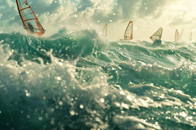 Photo explore the open waters where windsurfers fearless generative ai