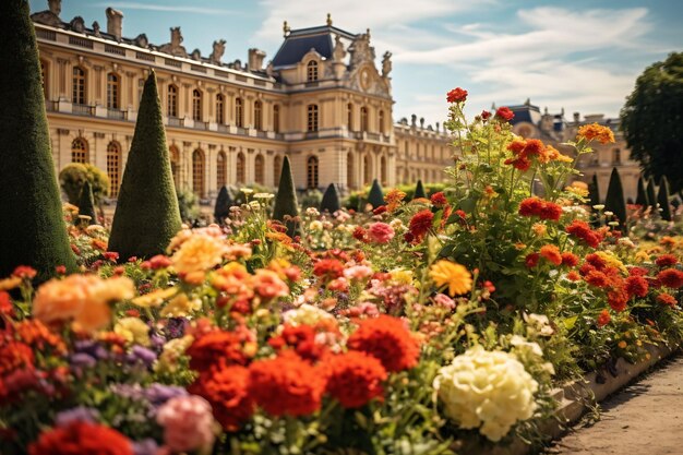 フランスの豪華なベルサイユ宮殿とその活気に満ちた庭園、噴水、カラフルな庭園を探索