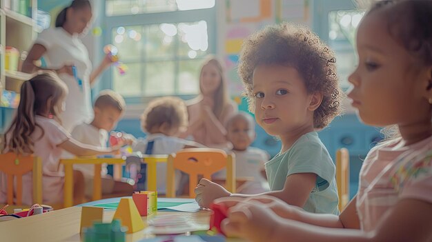 写真 幼稚園の幼児を探索する