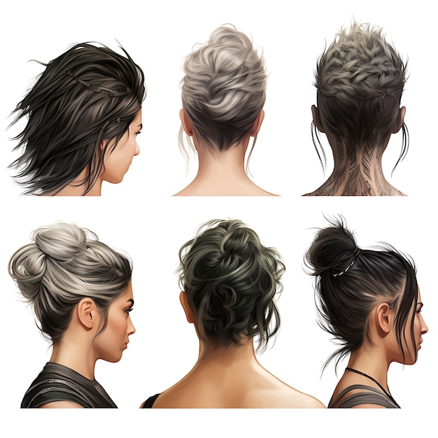 Explore Stunning Hairstyles Design for Women Concept Illustration Watercolor Clipart Concept Ideas