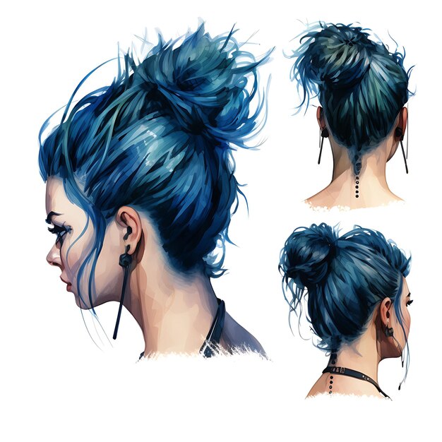 Explore Stunning Hairstyles Design for Women Concept Illustration Watercolor Clipart Concept Ideas