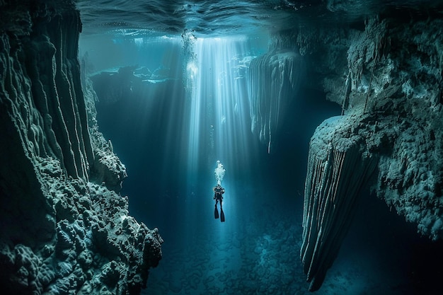 Photo explore the sunken landscapes where divers navigat generative ai