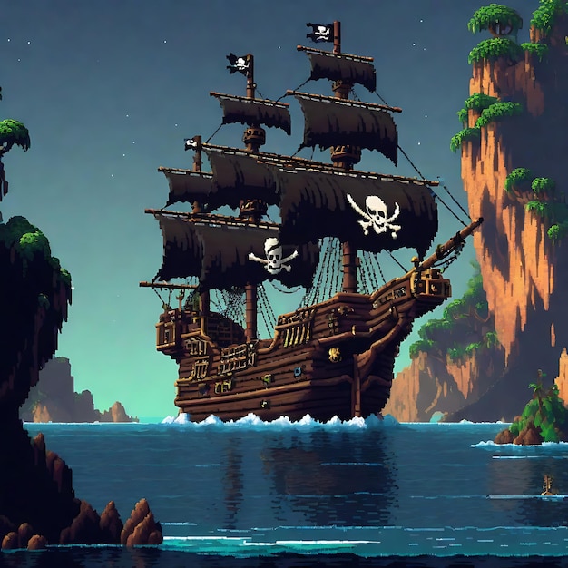 Photo explore the tropical islands with this pixelated pirate ship game