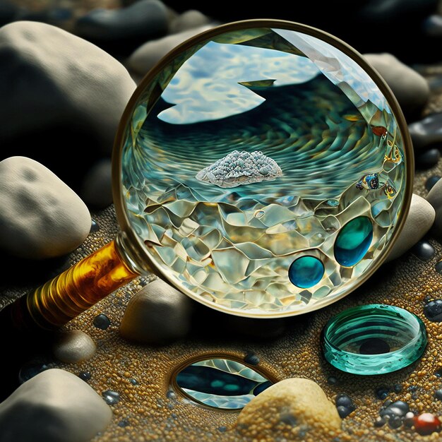 Photo explore the water with a magnifying glass generative ai