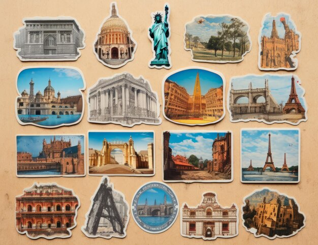 Photo explore the world with this stunning set of travel sticker landmarks