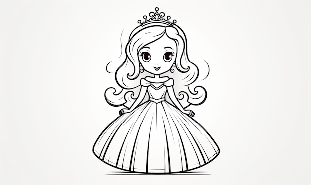 Explore your coloring skills with the line art of the cartoon princess