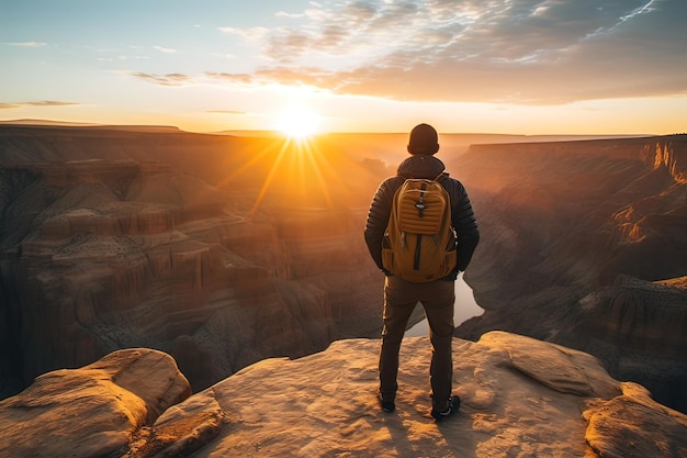 Foto esploratore al canyon sunrise