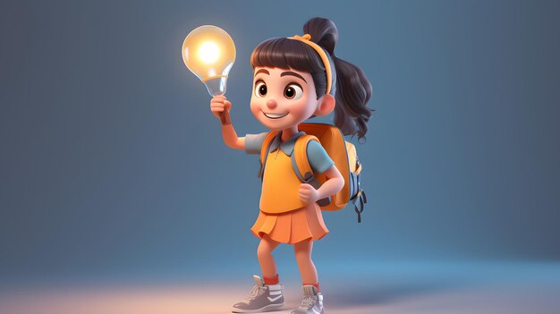 explorer girl with backpack knowing the world 3d render