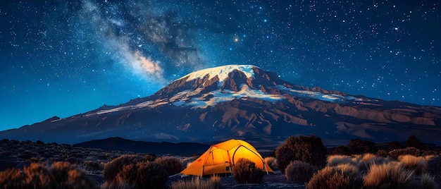 Photo explorers camp beneath african skies ready to conquer kilimanjaro concept adventure travel exploration african safari mount kilimanjaro