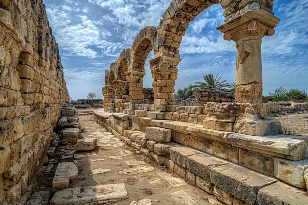 Photo exploring the ancient beauty of caesarea arcs brick ruins and biblical architecture