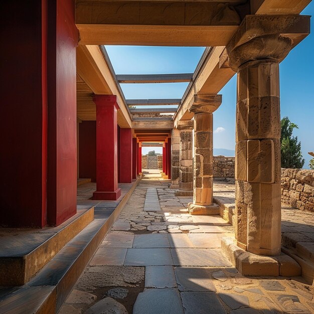 Photo exploring the ancient ruins of knossos palace a historical archaeological journey