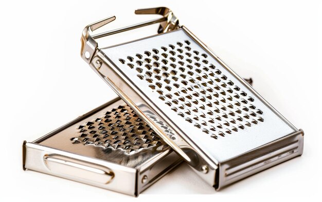 Photo exploring the art of shredding with a grater on white background