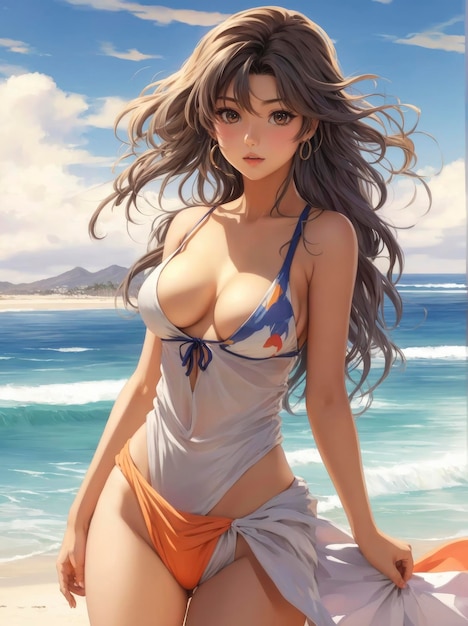 Exploring the beach with an anime girl