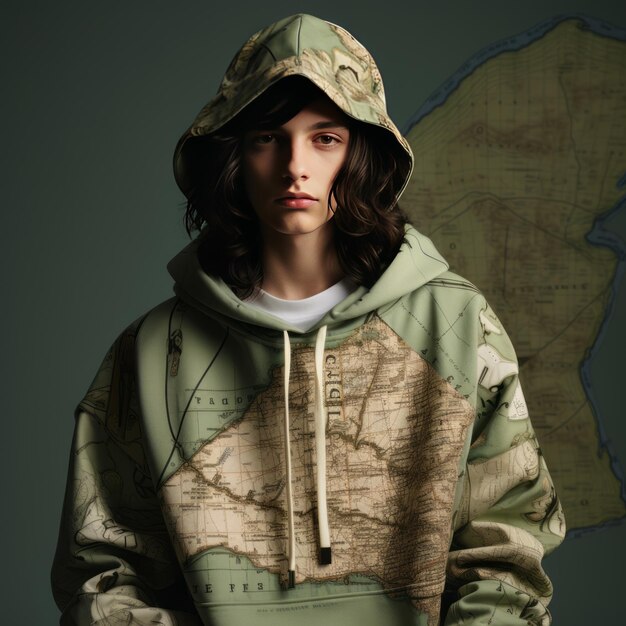 Exploring Boundaries A Dazed Editorial featuring a Male Model Sporting a MapPrinted Hoodie in Clas