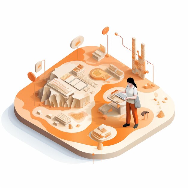 Exploring Boundaries A Vibrant Isometric Journey of a Researcher with a Map