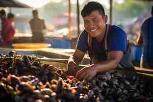 Photo exploring the bountiful mussels of ang sila fish market a culinary adventure in chonburi thailand