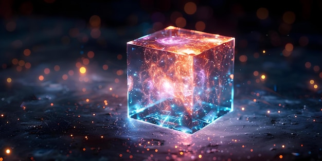 होलोग्राफिक घन के माध्यम से एजीआई की जटिलता और गहराई का अन्वेषण डेटा परतें अवधारणा आर्टिफिशियल जनरल इंटेलिजेंस जटिलता अन्वेषण डेटा विज़ुअलाइज़ेशन होलोग्राफिक डिस्प्ले