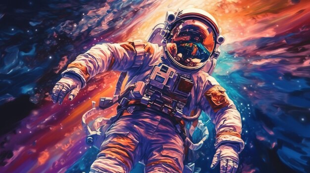 Exploring the Cosmos A Colorful Journey with an Astronaut Among the Stars Generative AI Discovering the Wonders of the Universe