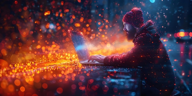 exploring data science internet networks and cloud computing innovation man using computer with abstract digital technology background concept data science internet networks cloud computing