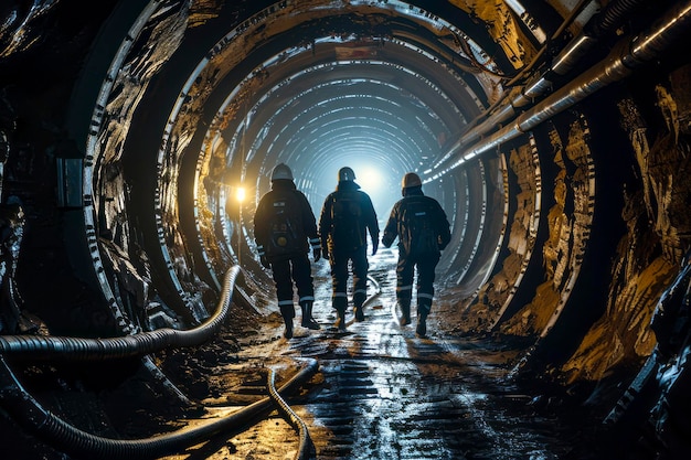Исследование глубин Три шахтера выходят из шахты