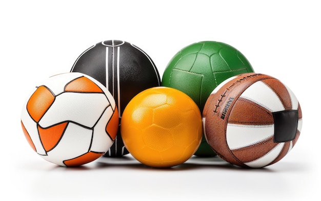 Photo exploring the detail of various sports balls collection isolated on transparent background