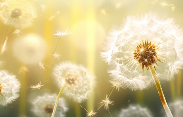 Exploring the Dreamy Dandelions Captivating Closeup of Seed Macro in the Soft Spring Background