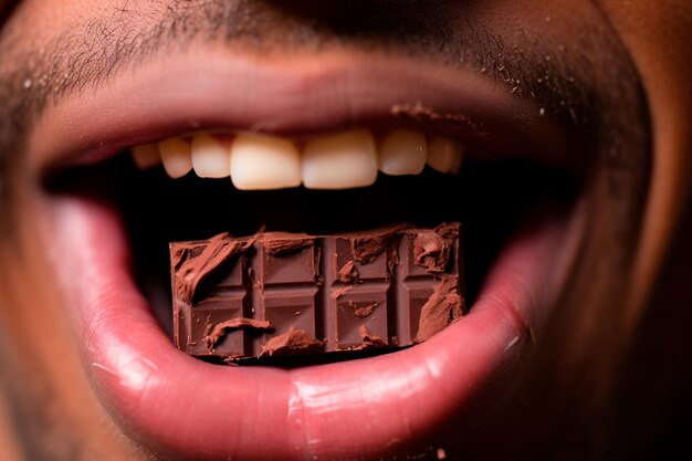 Exploring the ecstasy of chocolate immersive closeup of the mouth delighting in sweetness